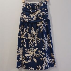 Zara Navy Maxi Skirt with Cream Floral Print